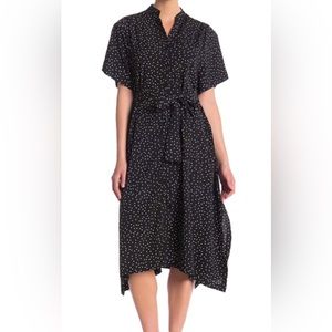 New Melloday black white polka dot dress pockets button front XL Shirtdress